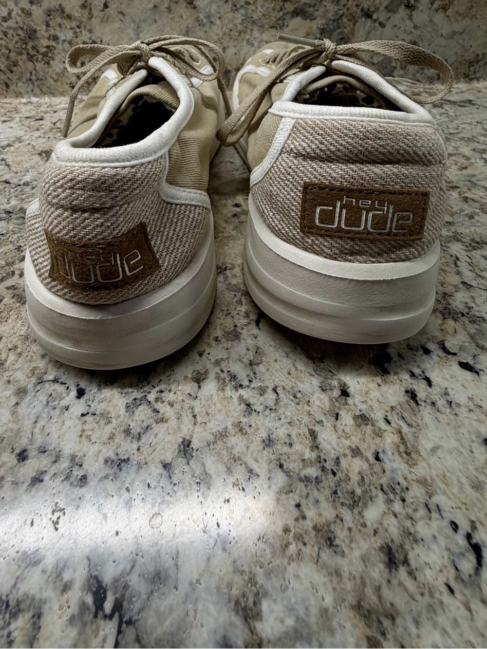 Hey Dude Tan and White Low-Top Sneakers